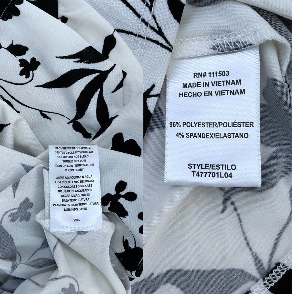 AUW Tie Front Blouse Long Sleeve Bold Floral Black White Women's Top Size XL - Picture 11 of 16